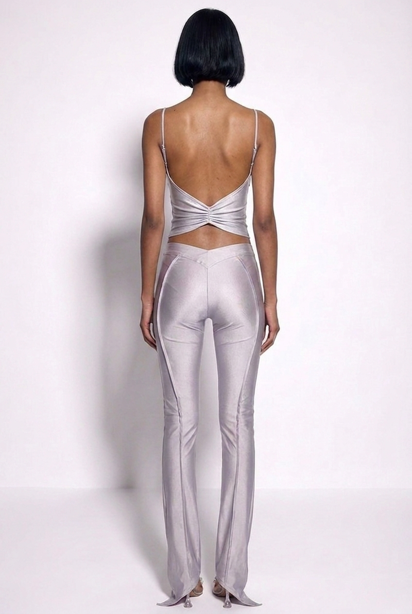 DOUBLE LAYER TANK IN SILVER STRETCH