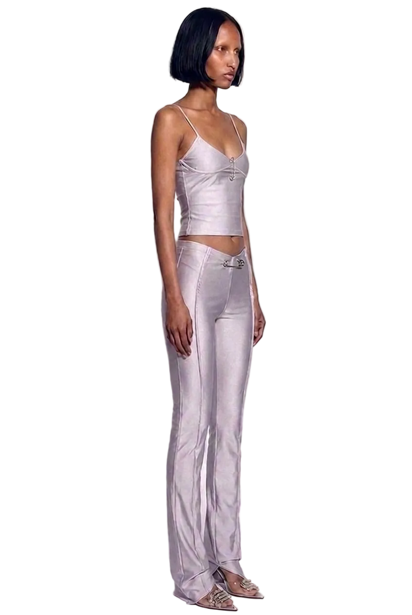 DOUBLE LAYER TANK IN SILVER STRETCH