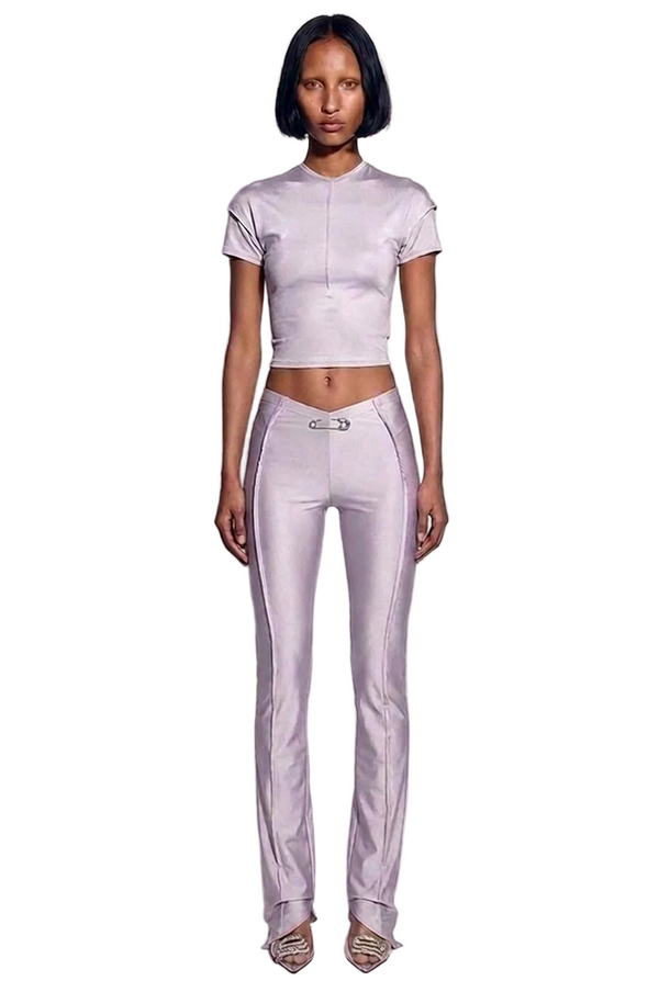ASYMMETRIC PANTS IN SILVER STRETCH