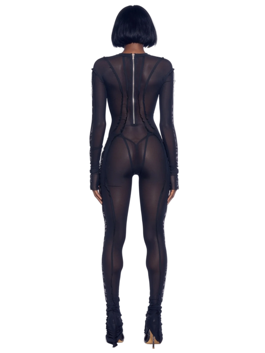 OPEN SEAM CATSUIT IN BLACK ECO MESH