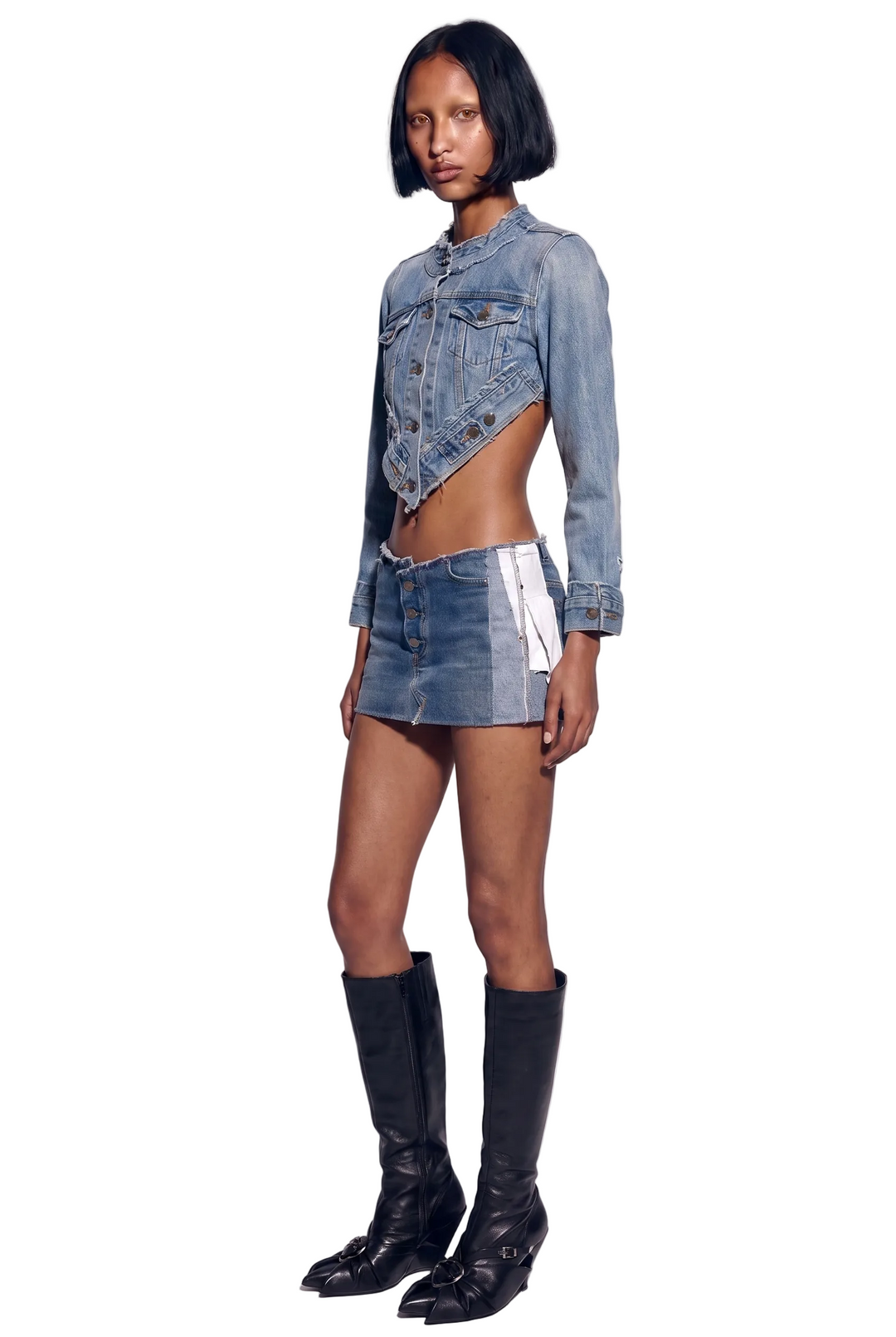 PORTERHOUSE RAW WAIST MINI SKIRT IN VINTAGE BLUE