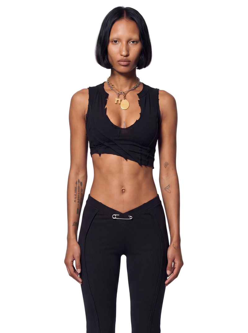 ASYMMETRIC TEYANA TANK IN BLACK ECO RIB