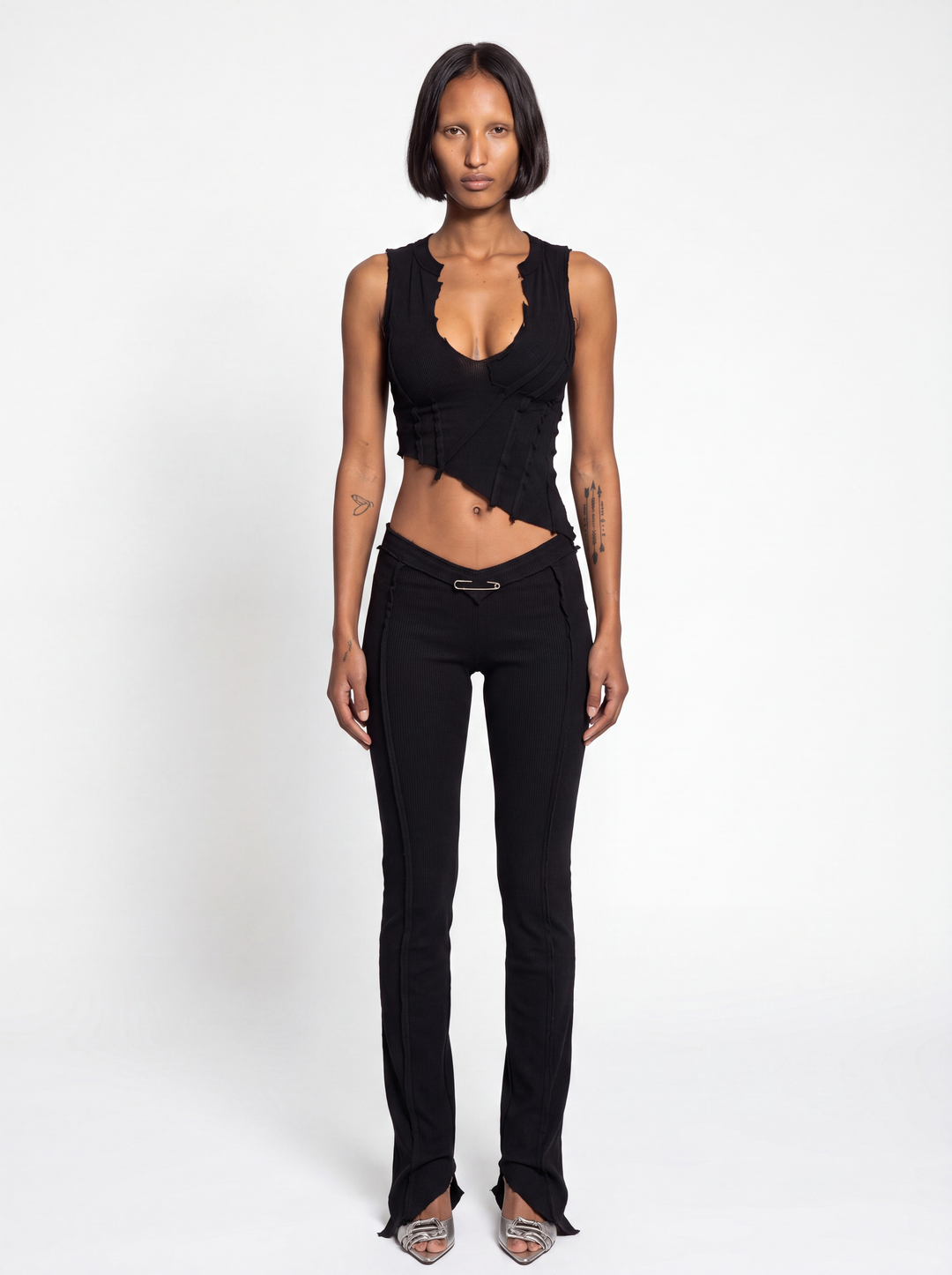 ASYMMETRIC TEYANA TANK IN BLACK ECO RIB