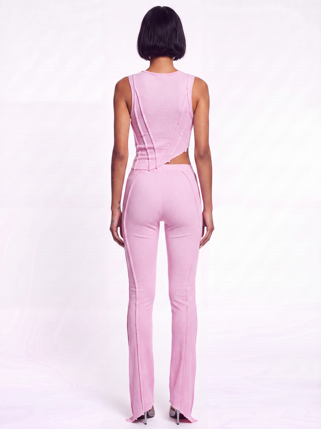 ASYMMETRIC TEYANA TANK IN PALE PINK ECO RIB