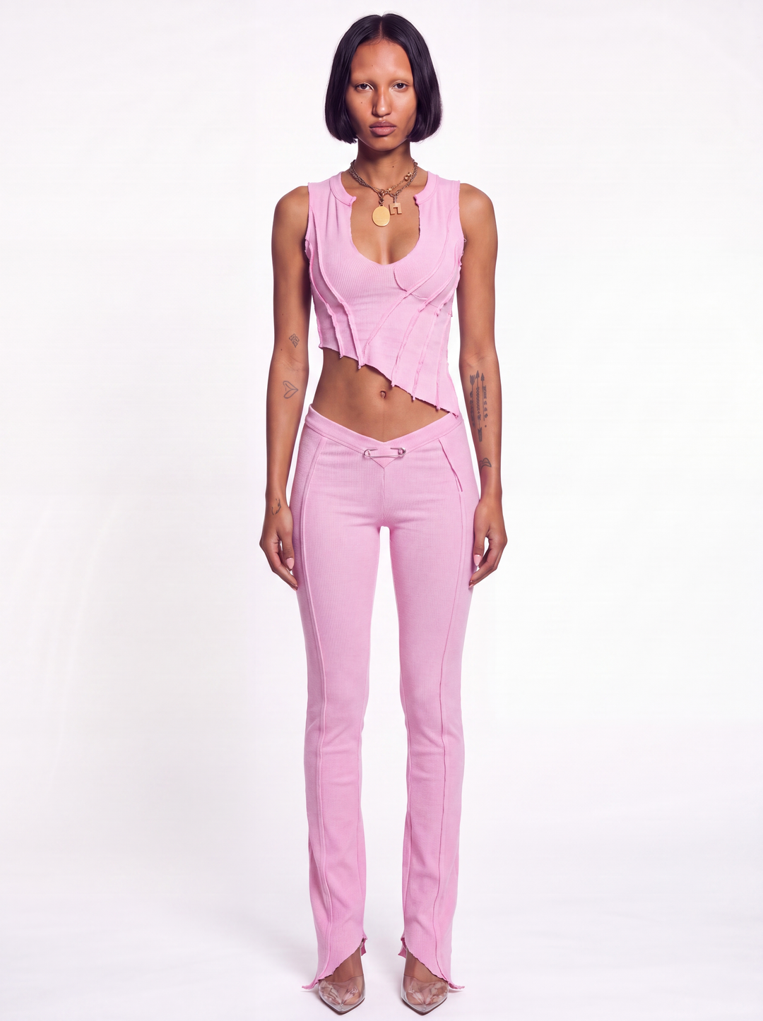 ASYMMETRIC TEYANA TANK IN PALE PINK ECO RIB