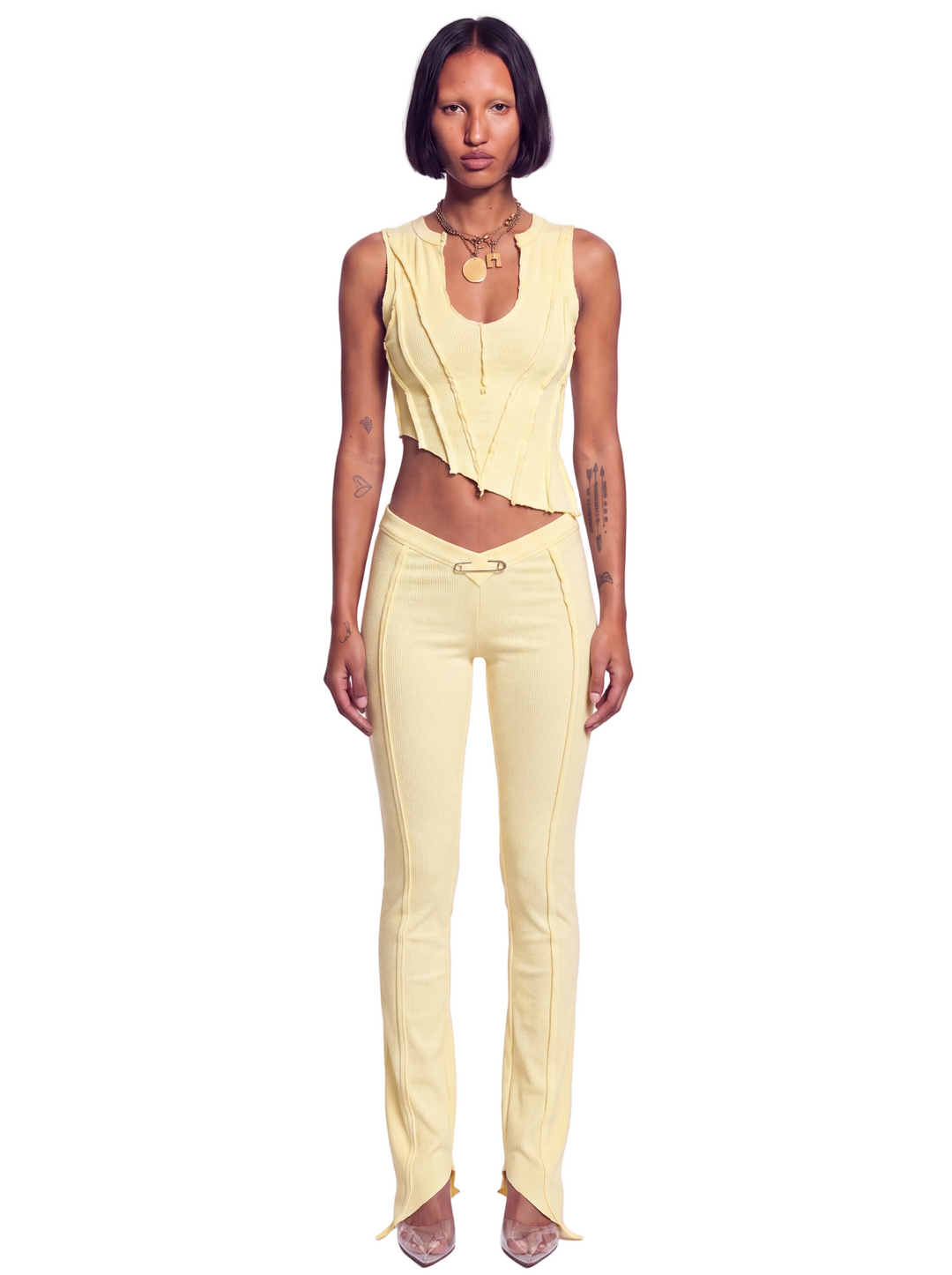 ASYMMETRIC TEYANA TANK IN PALE YELLOW ECO RIB