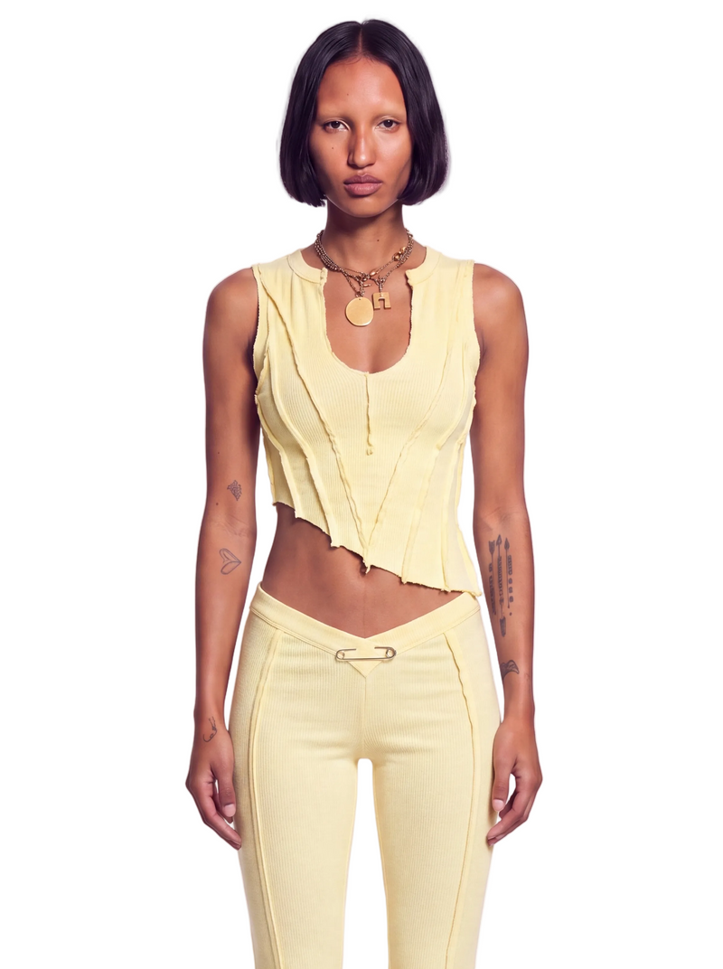 ASYMMETRIC TEYANA TANK IN PALE YELLOW ECO RIB