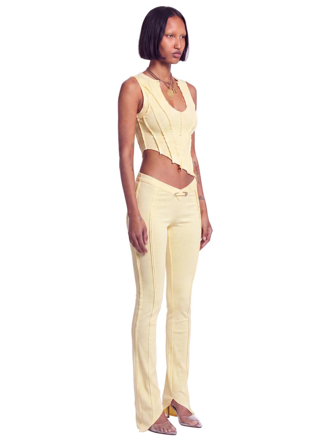 ASYMMETRIC TEYANA TANK IN PALE YELLOW ECO RIB