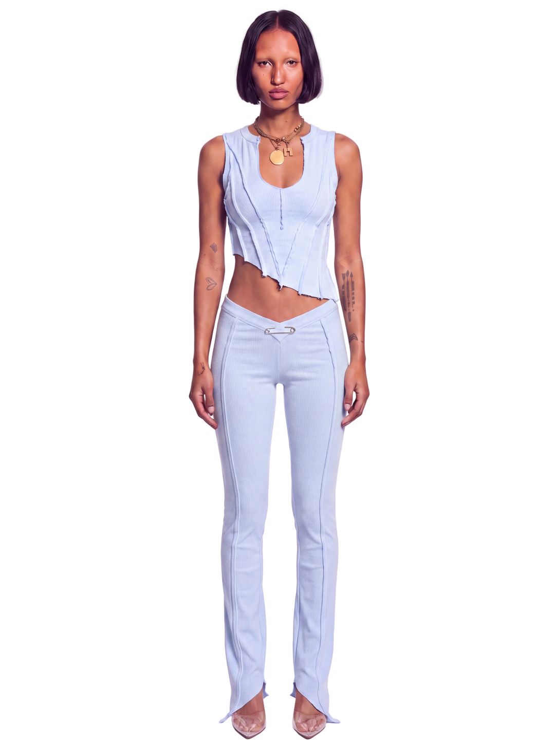 ASYMMETRIC TEYANA TANK IN PALE BLUE ECO RIB