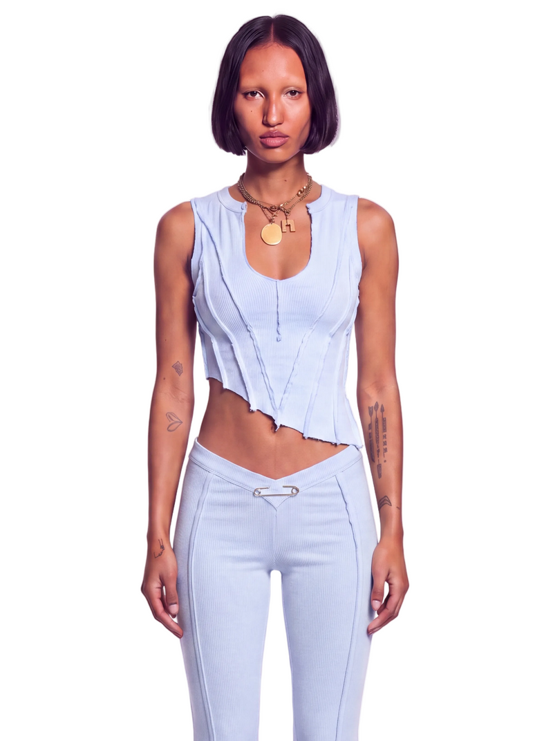 ASYMMETRIC TEYANA TANK IN PALE BLUE ECO RIB