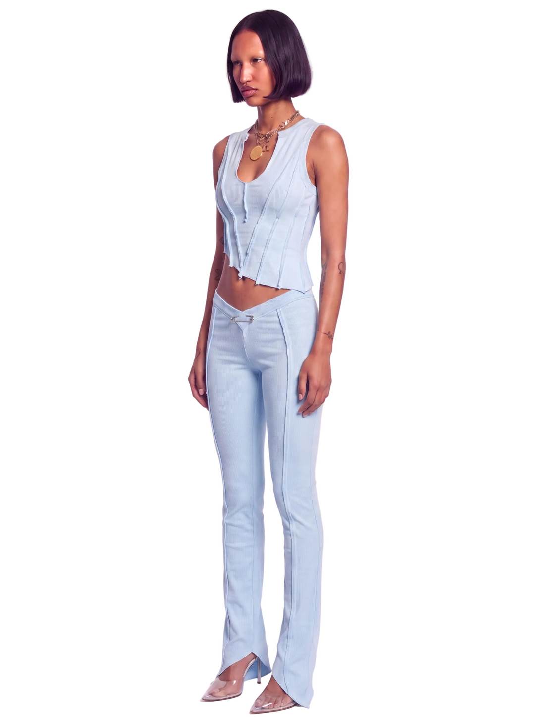 ASYMMETRIC TEYANA TANK IN PALE BLUE ECO RIB