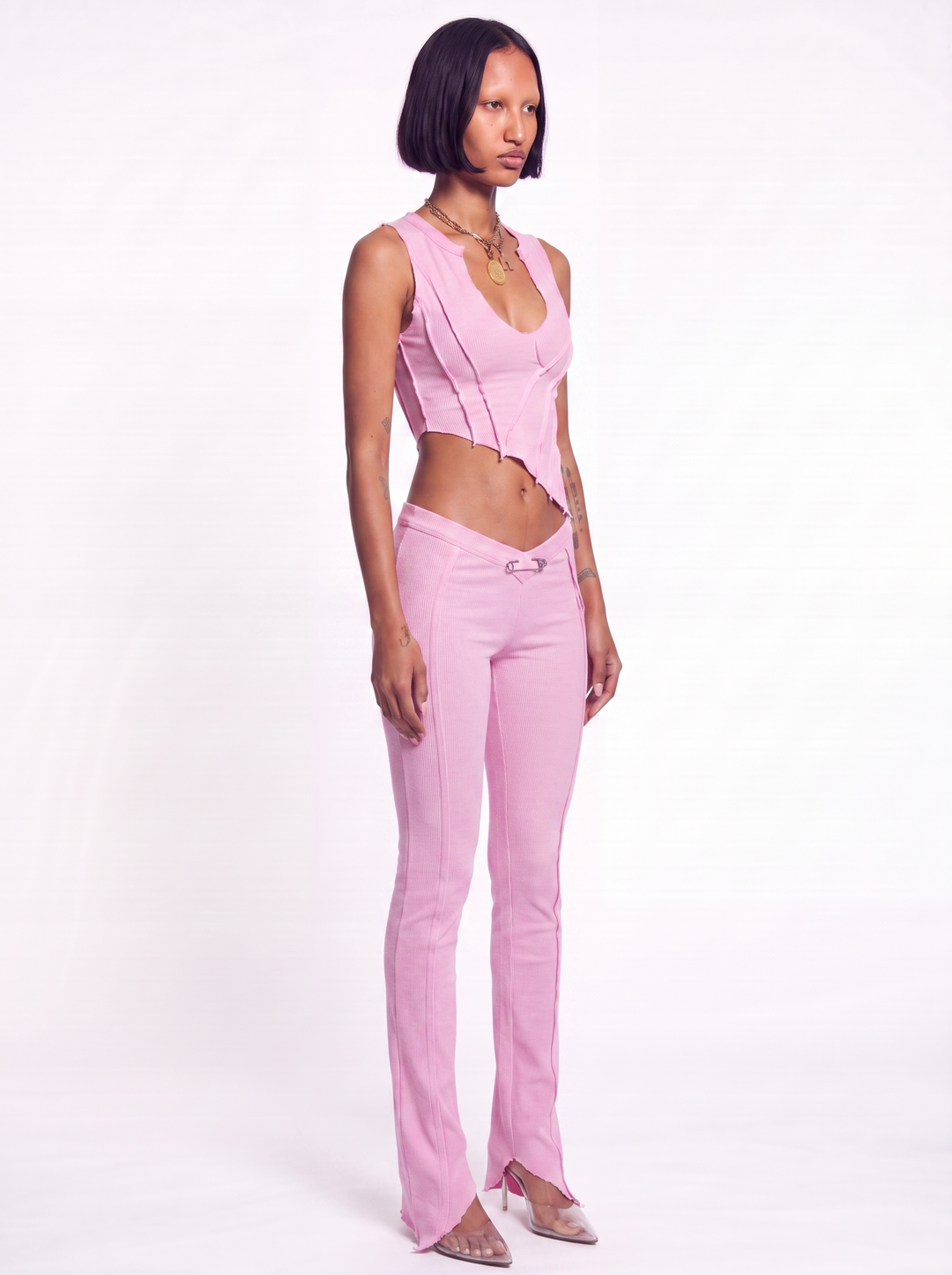 ASYMMETRIC TEYANA TANK IN PALE PINK ECO RIB