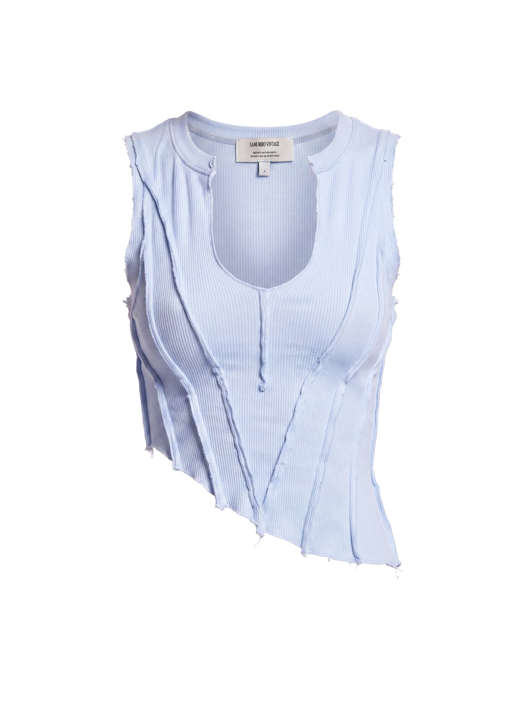 TEYANA TAYLOR  X ASYMMETRIC SLEEVELESS TOP IN PALE BLUE ECO RIB