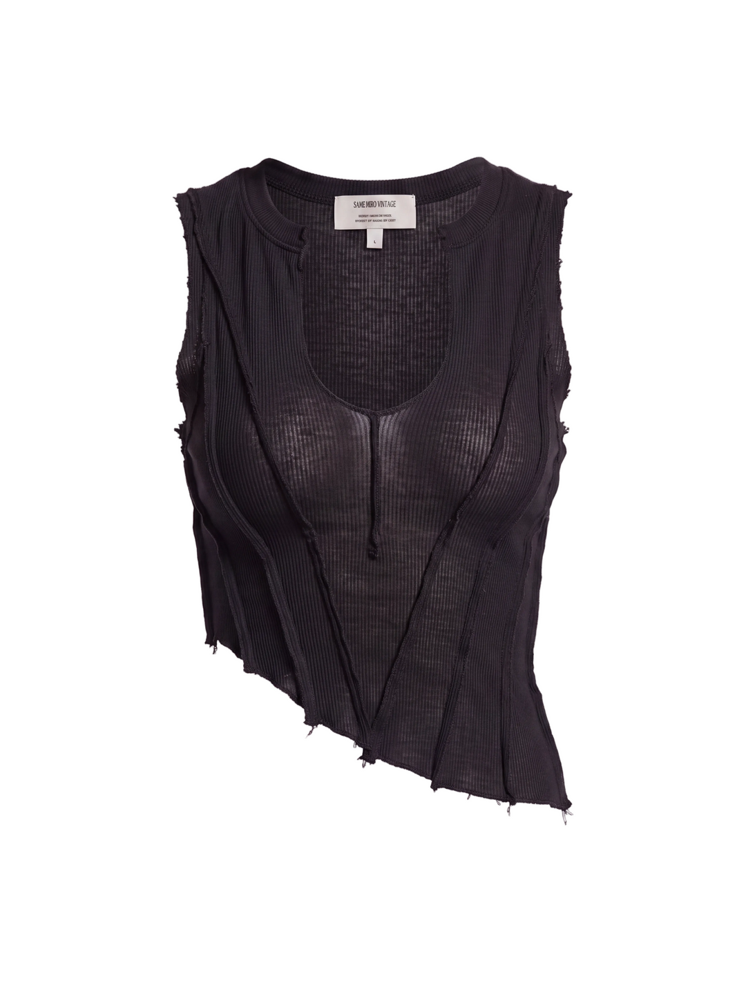 TEYANA TAYLOR  X ASYMMETRIC SLEEVELESS TOP IN BLACK ECO RIB