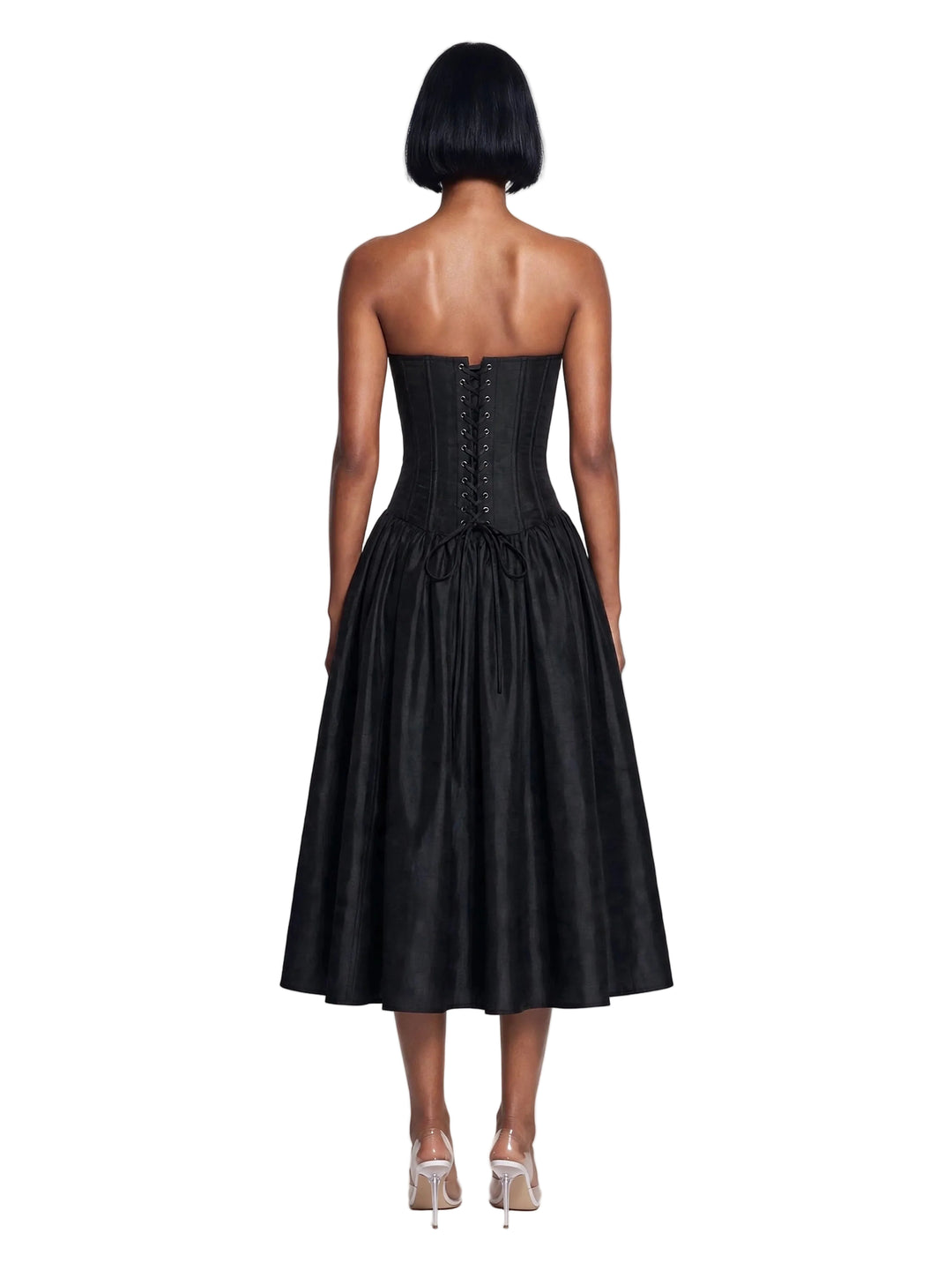 CUTOUT BANDEAU CORSET DRESS IN BLACK