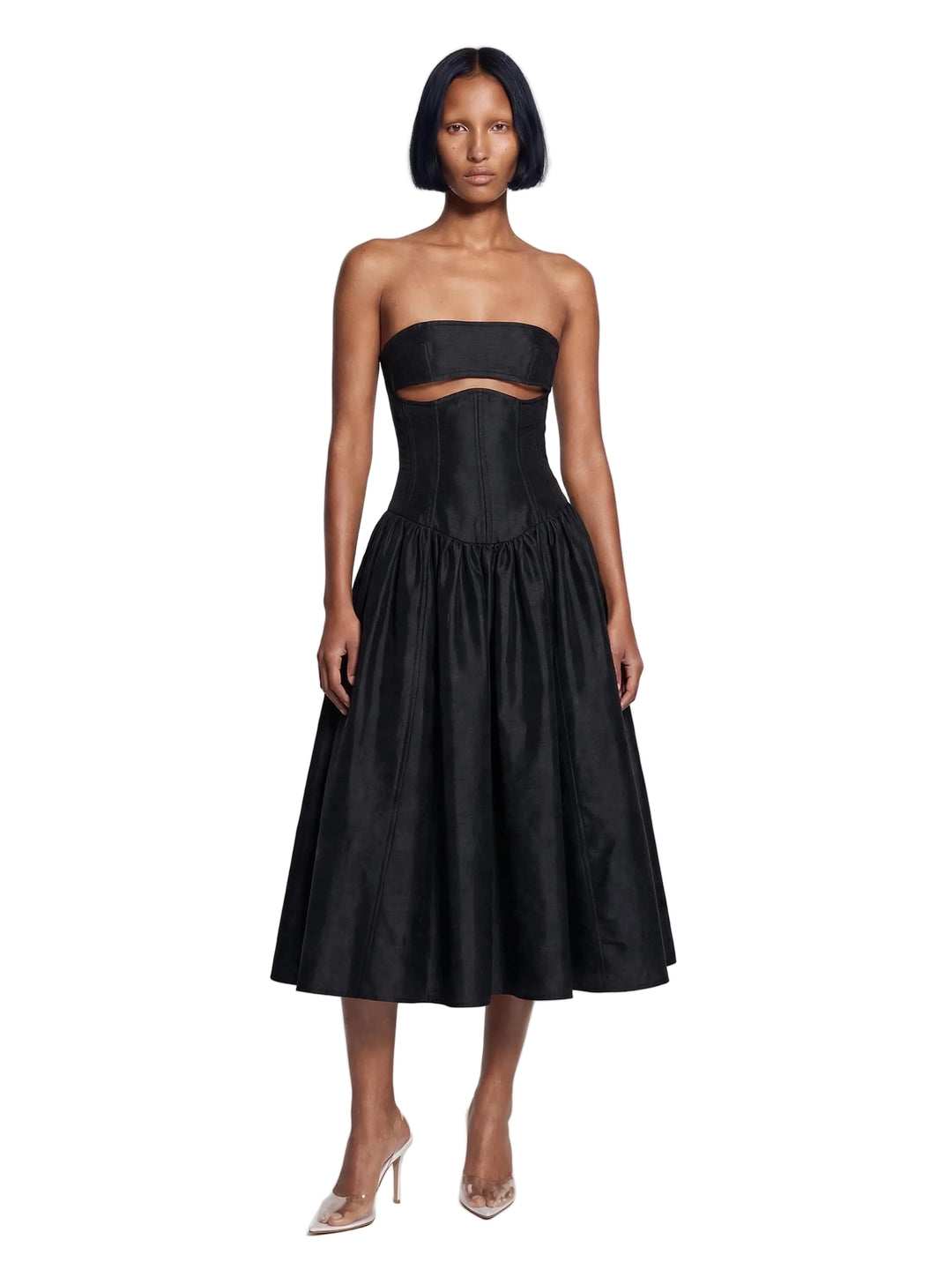 CUTOUT BANDEAU CORSET DRESS IN BLACK