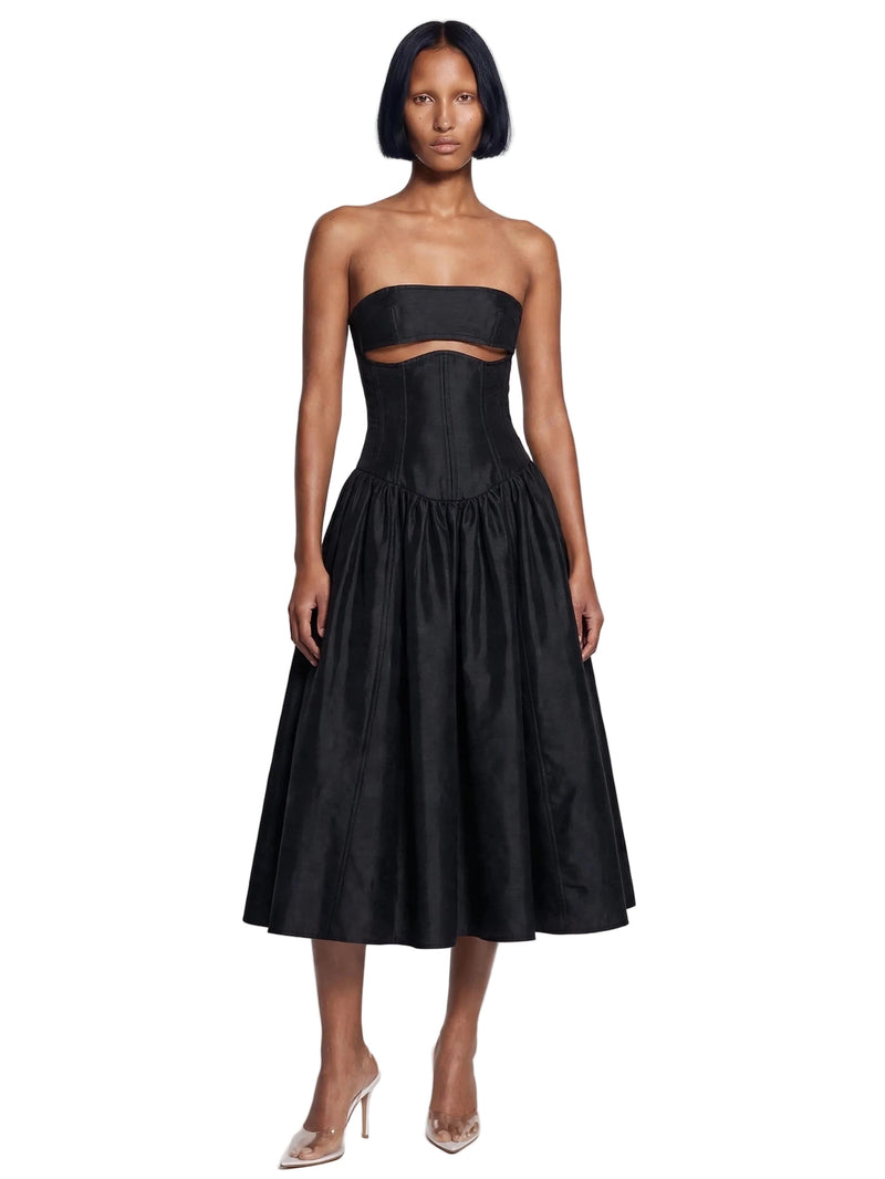 CUTOUT BANDEAU CORSET DRESS IN BLACK *The Meta AI Dress*