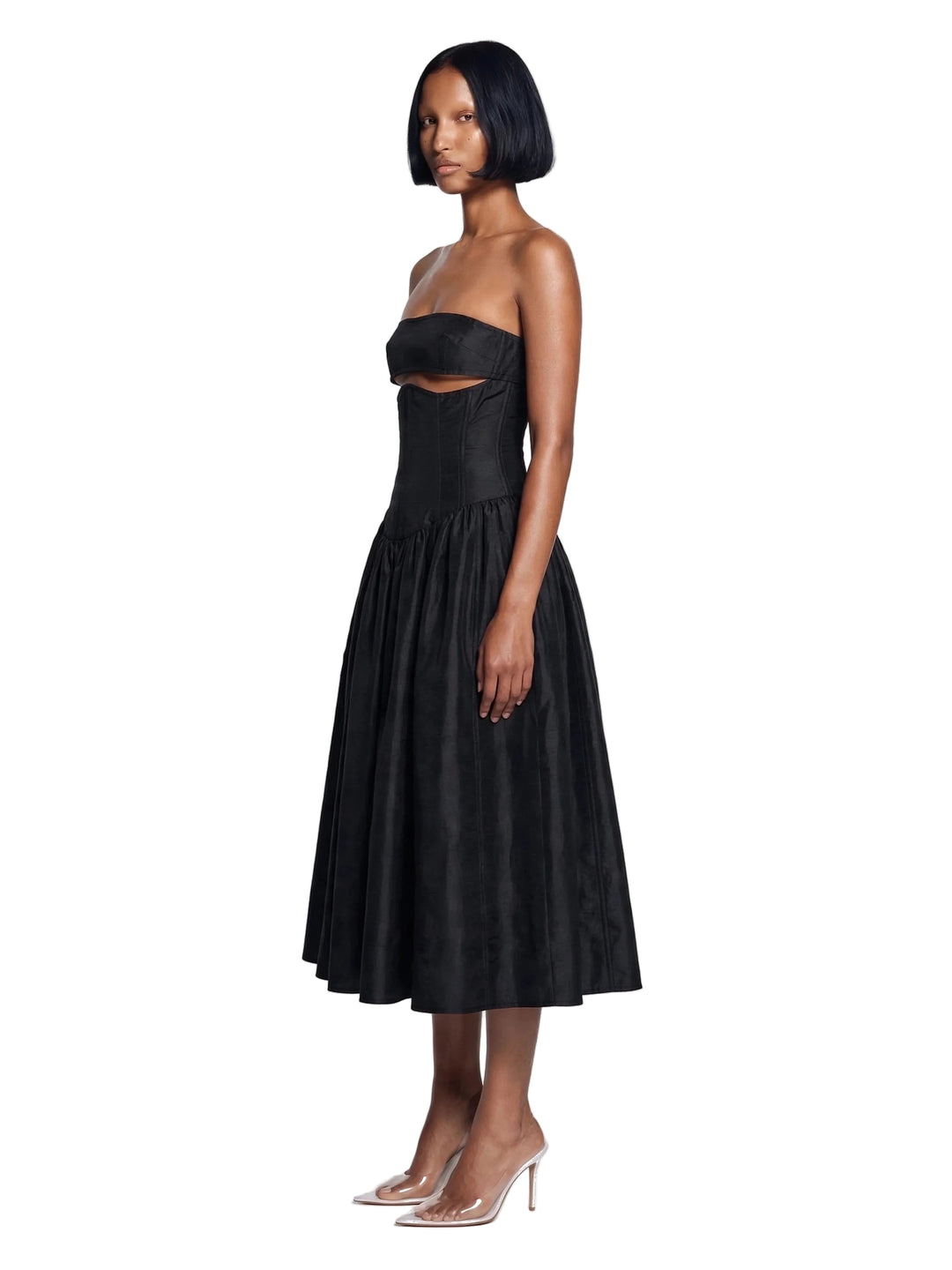 CUTOUT BANDEAU CORSET DRESS IN BLACK