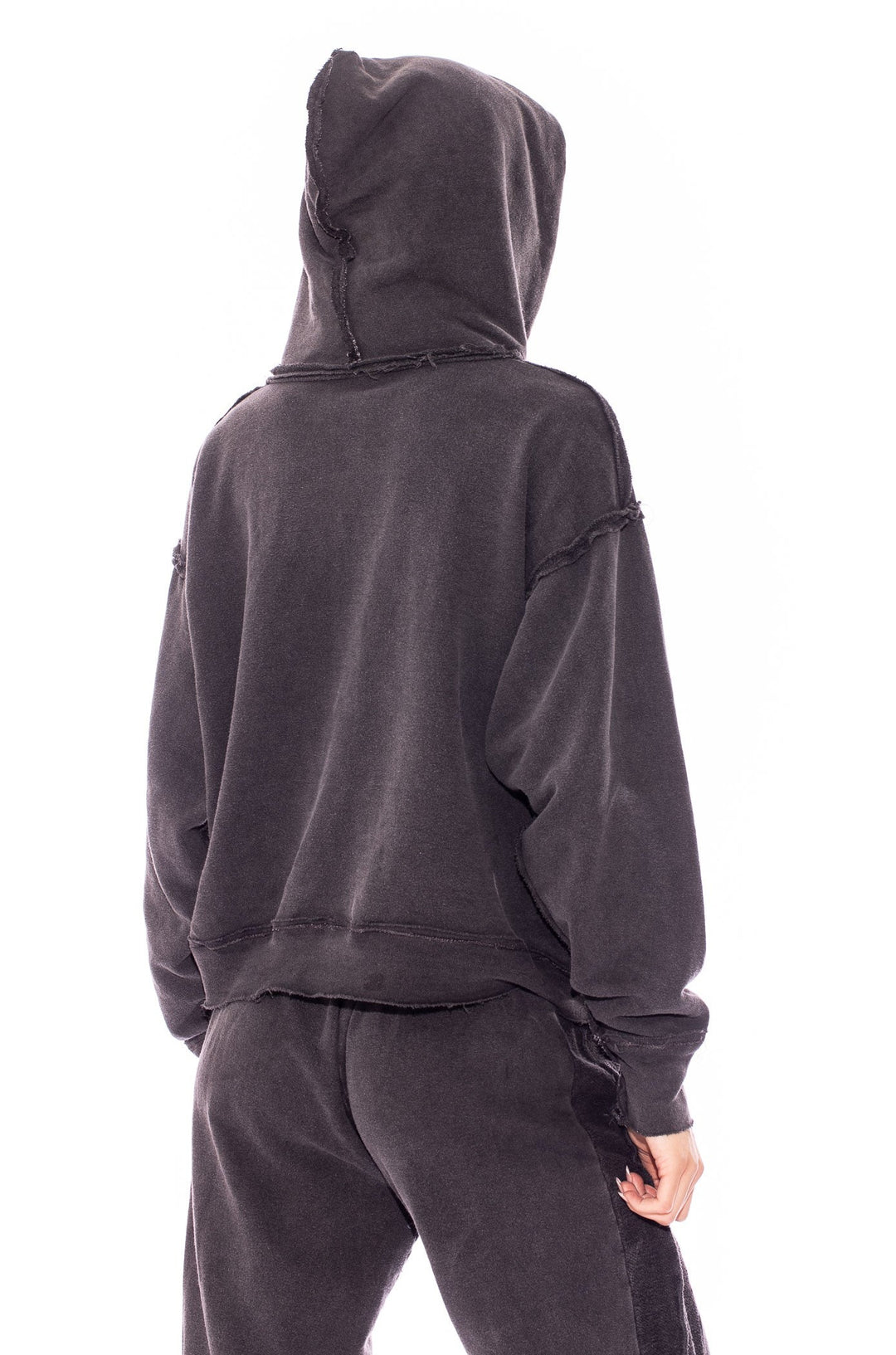 OPEN SEAM ZIP HOODIE IN CHARCOAL TERRY