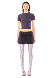 FOLD OVER MINI SKIRT IN CHARCOAL TERRY