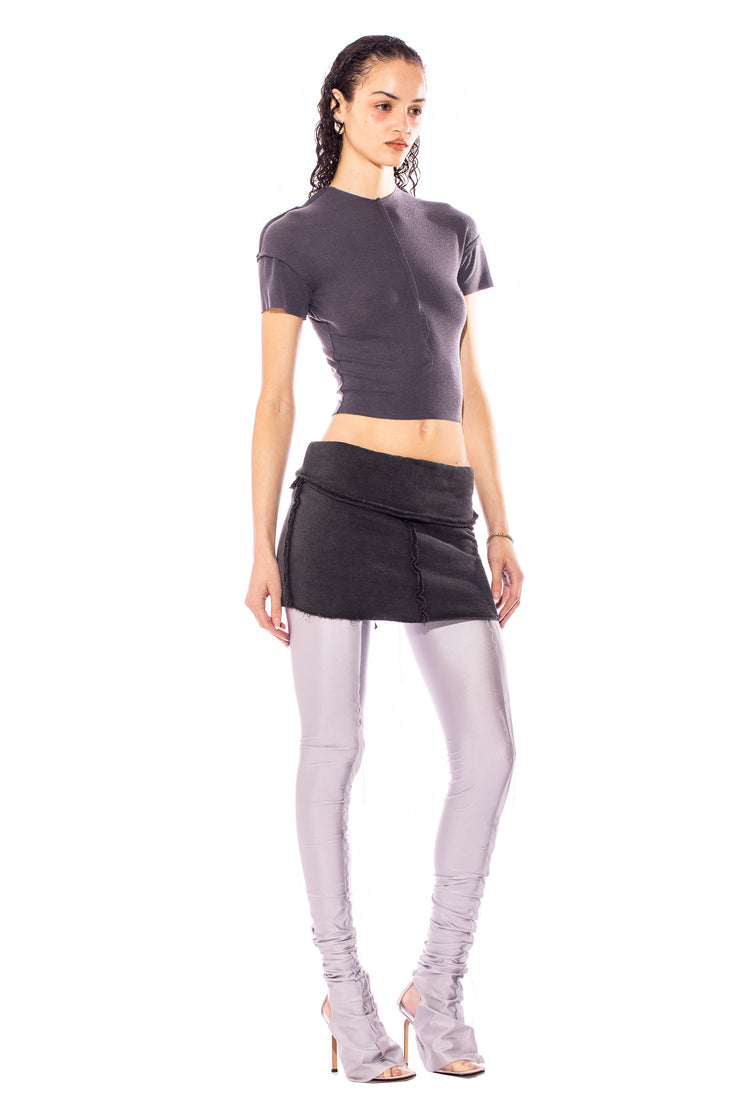 FOLD OVER MINI SKIRT IN CHARCOAL TERRY