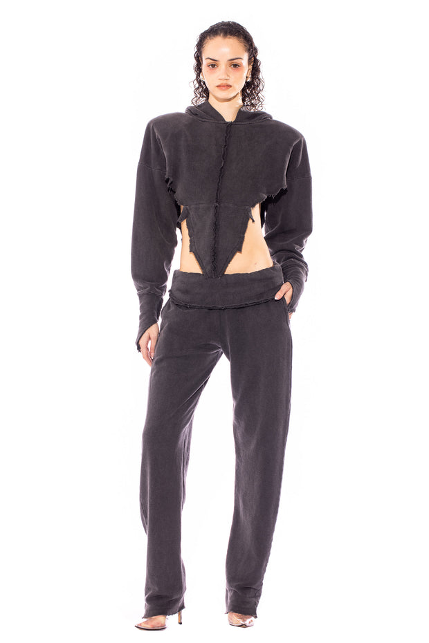 FOLD OVER SWEATPANTS IN CHARCOAL TERRY