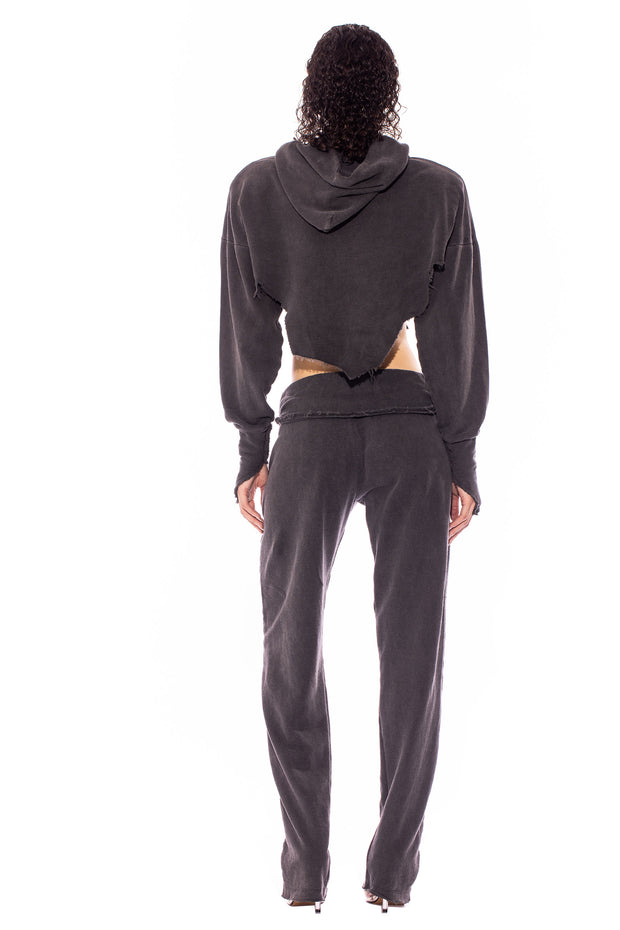 FOLD OVER SWEATPANTS IN CHARCOAL TERRY