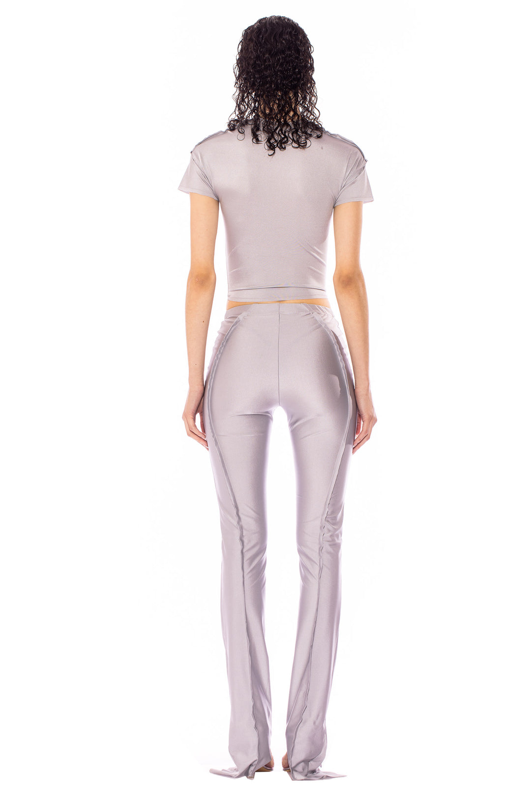 ASYMMETRIC PANTS IN SILVER STRETCH