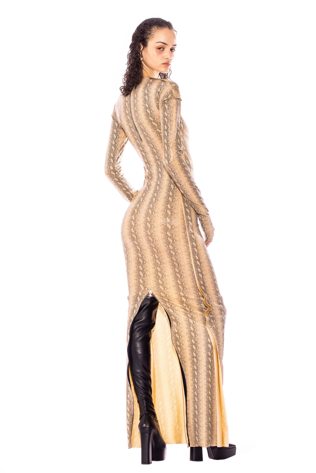 OPEN SEAM MAXI DRESS IN SNAKE