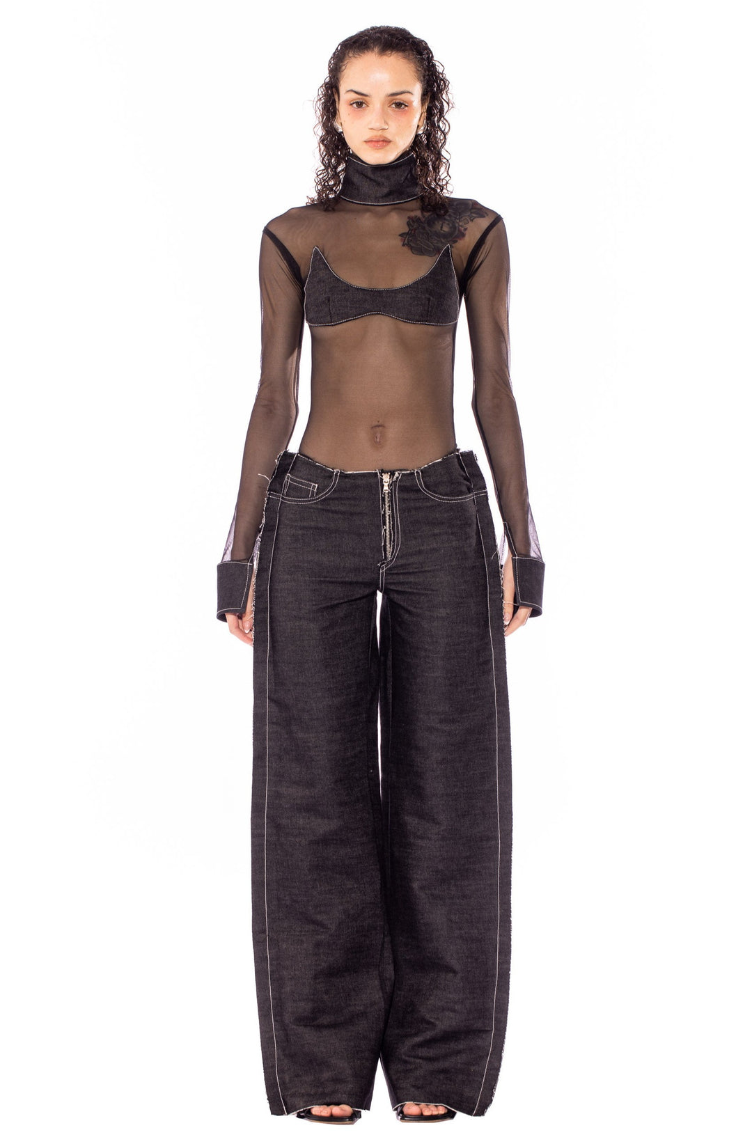 RAW WAIST TROUSER IN BLACK RAW DENIM