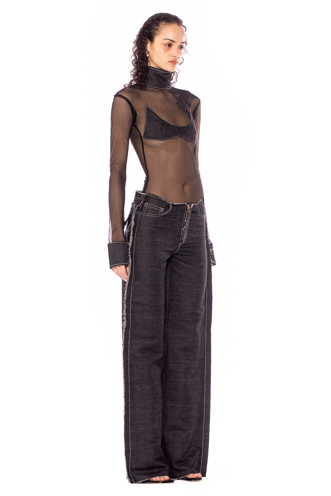 RAW WAIST TROUSER IN BLACK RAW DENIM