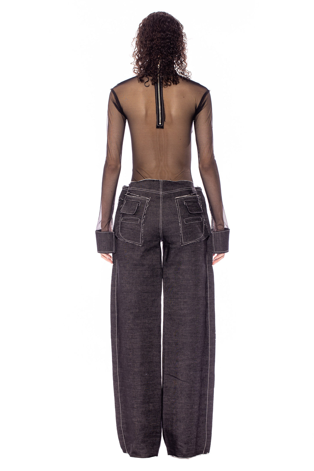 RAW WAIST TROUSER IN BLACK RAW DENIM