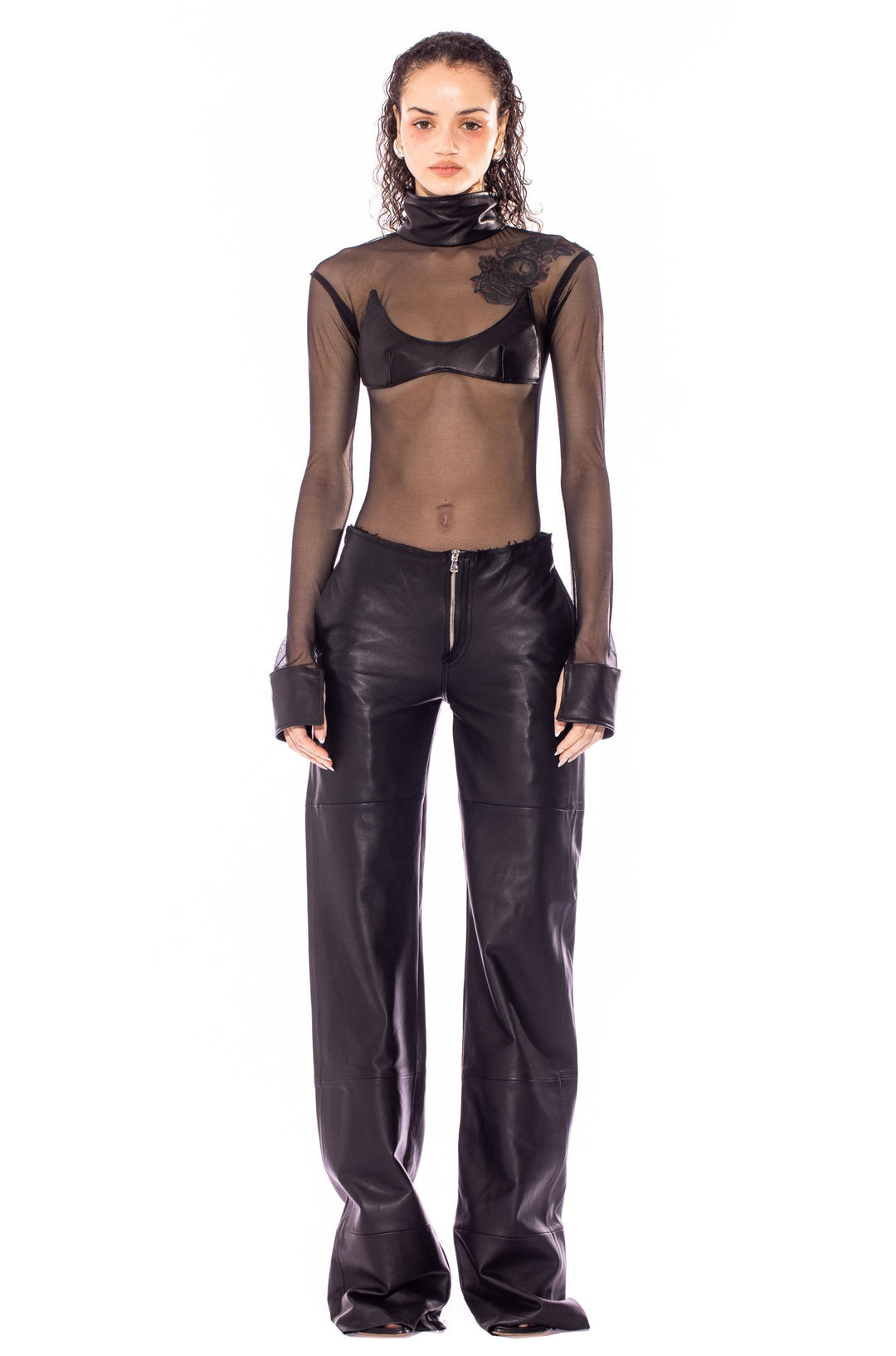 RAW WAIST TROUSER IN BLACK LEATHER