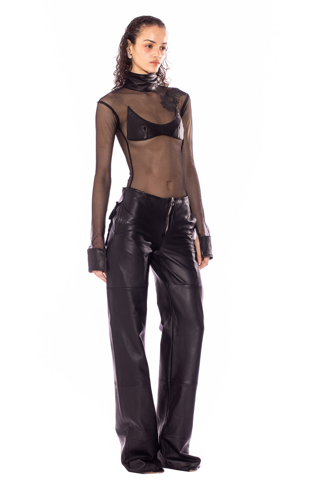 RAW WAIST TROUSER IN BLACK LEATHER