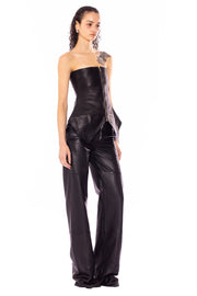 RAW WAIST TROUSER IN BLACK LEATHER