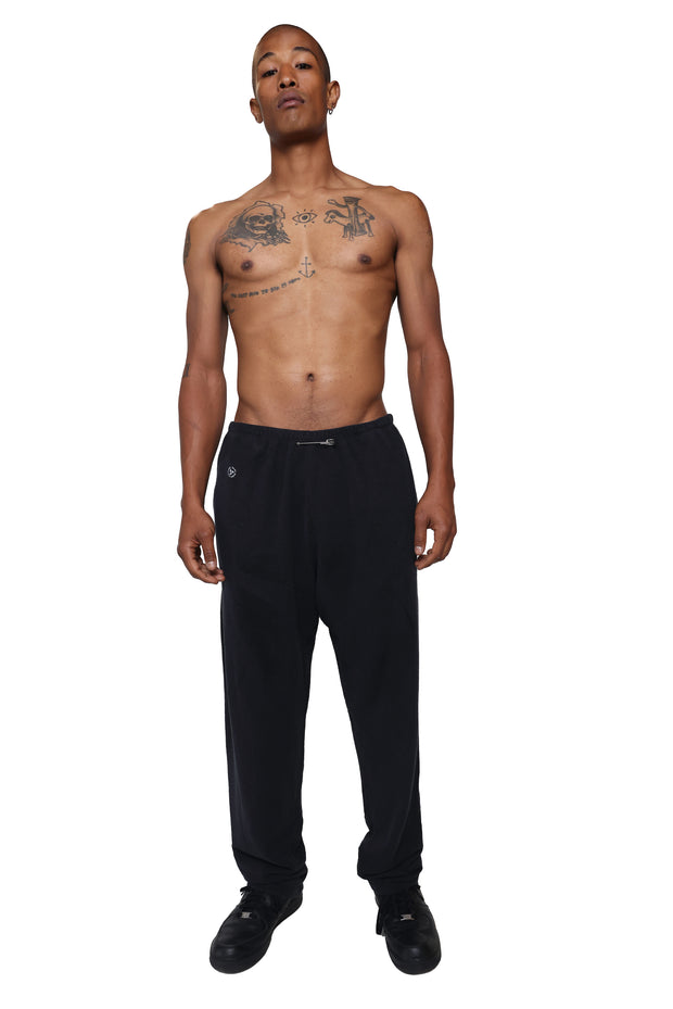 SAFETY PIN SWEATPANTS IN BLACK TERRY