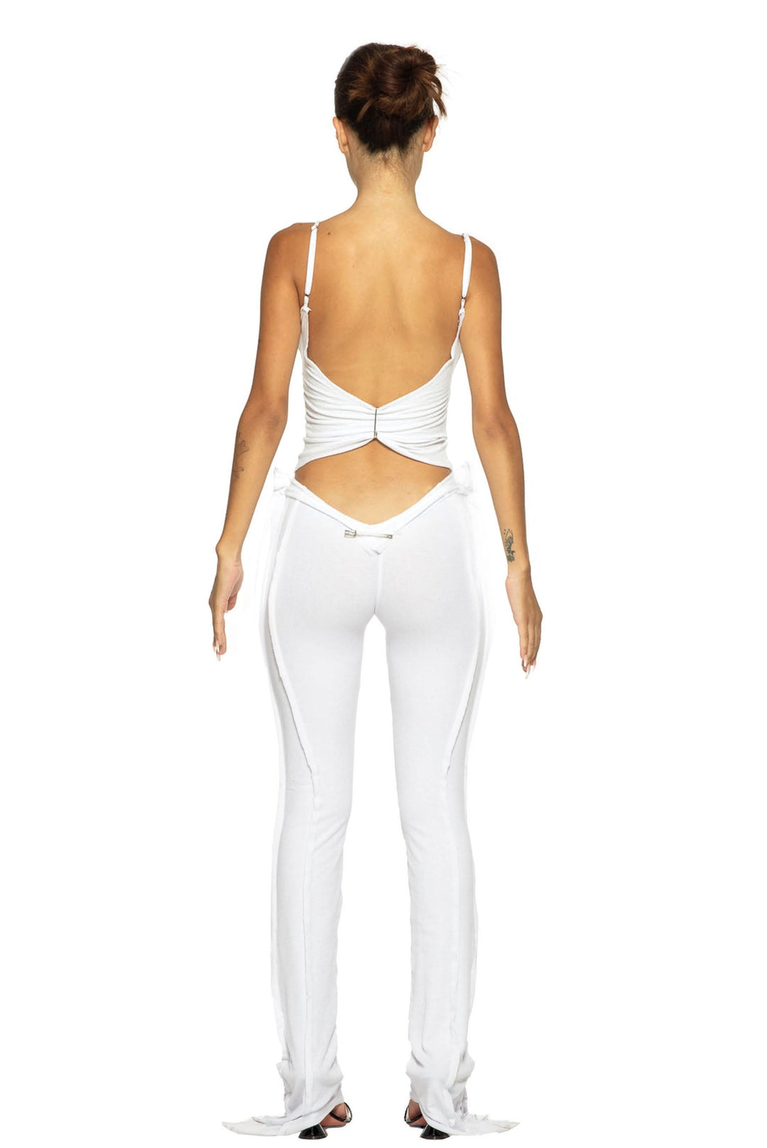 DOUBLE V OPEN SEAM PANTS IN WHITE RIB