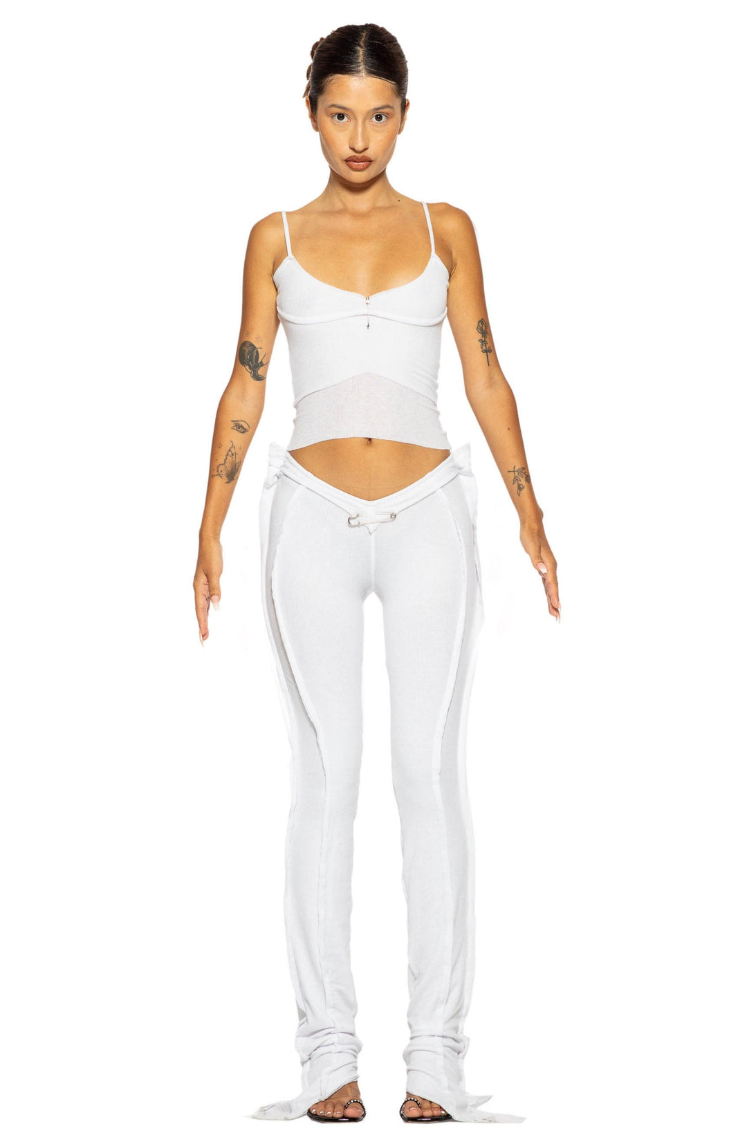 DOUBLE V OPEN SEAM PANTS IN WHITE RIB