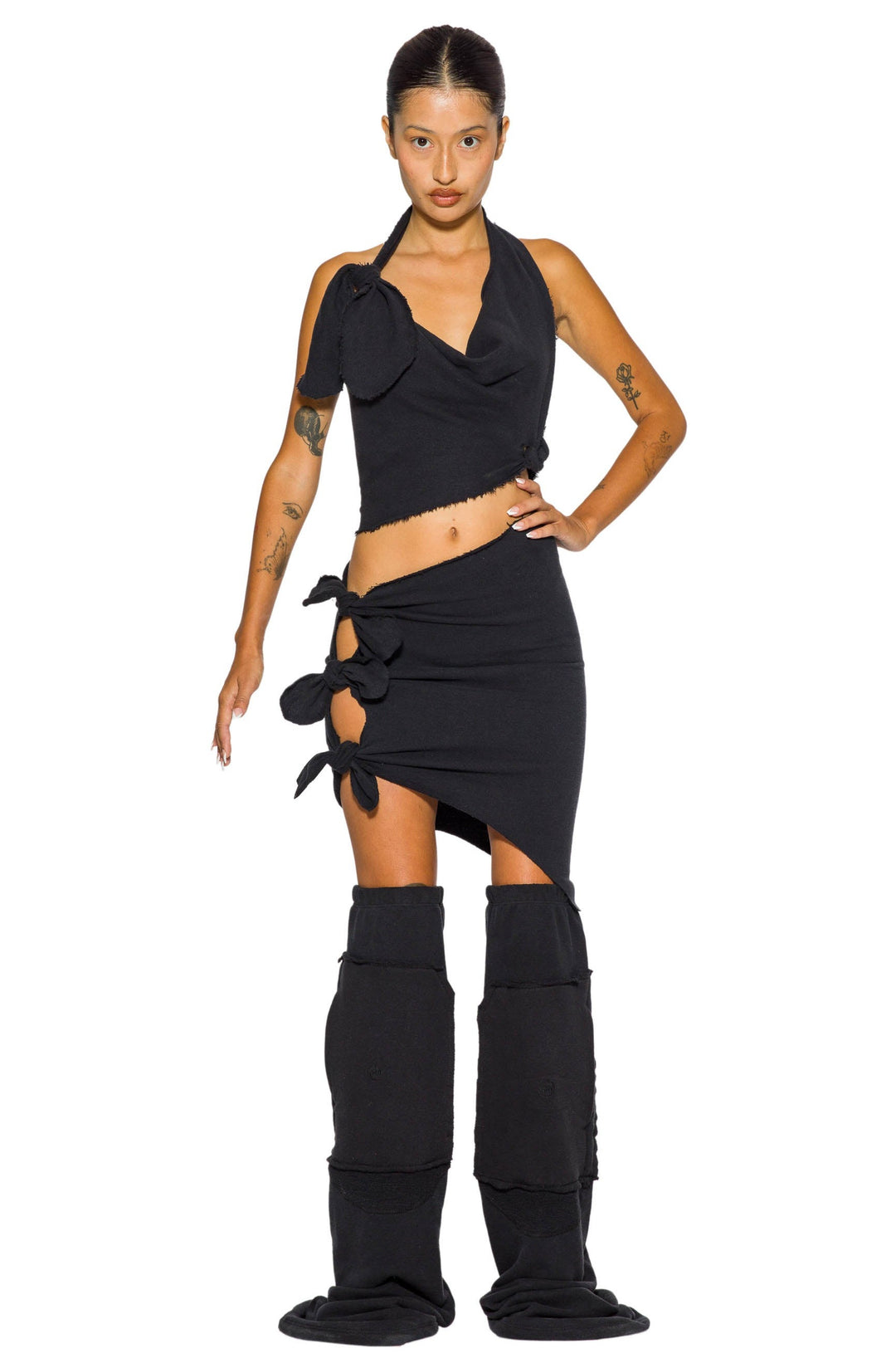 TIED UP ASYMMETRIC SKIRT BLACK TERRY