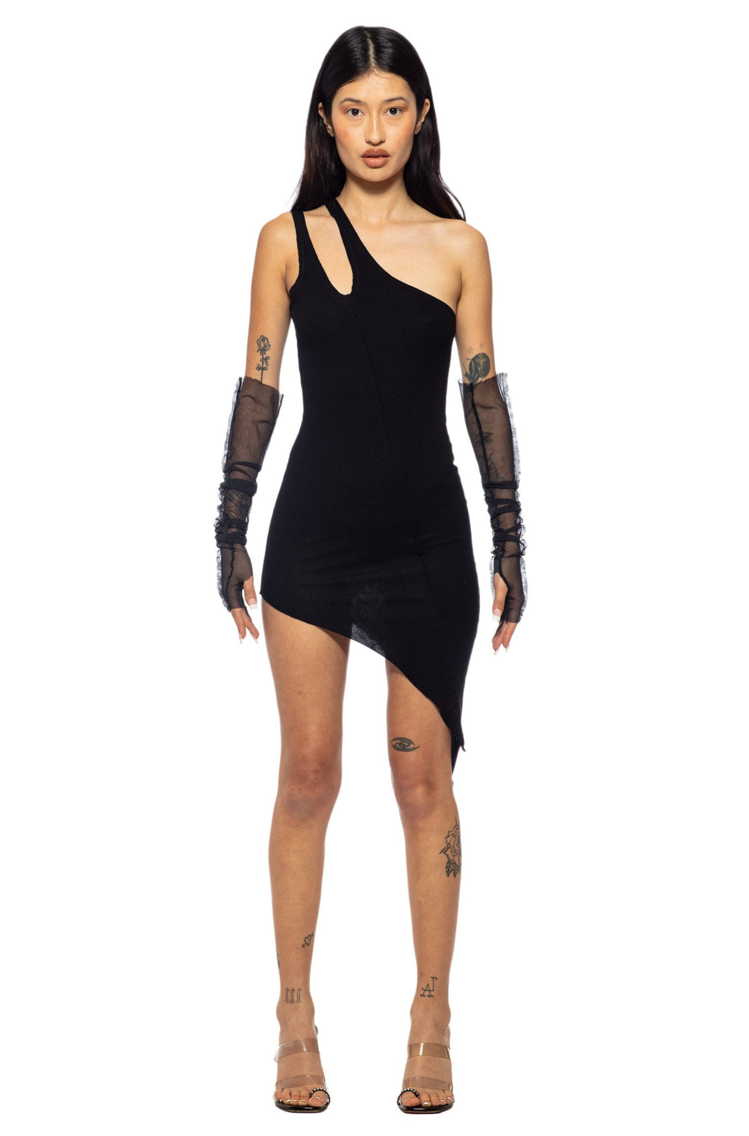 ASYMMETRIC ONE SHOULDER TANK DRESS IN BLACK RIB