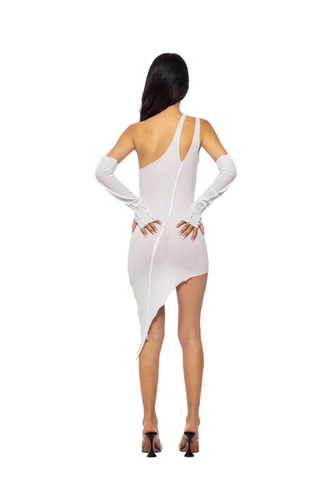 ASYMMETRIC ONE SHOULDER TANK DRESS IN WHITE RIB