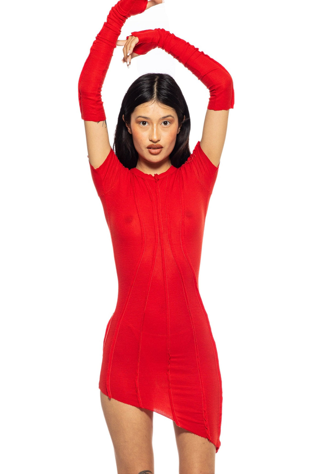 OPEN SEAM ARM WARMERS IN RED RIB