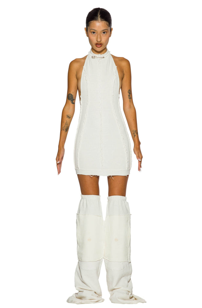 Backless Silk Halter Dress - Sand Off White, Anaphe