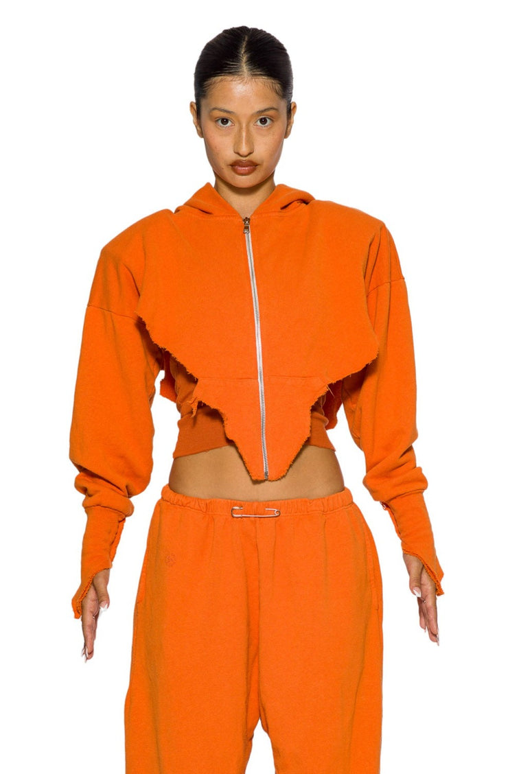 V CUT ZIP-UP HOODIE IN FIRE TERRY