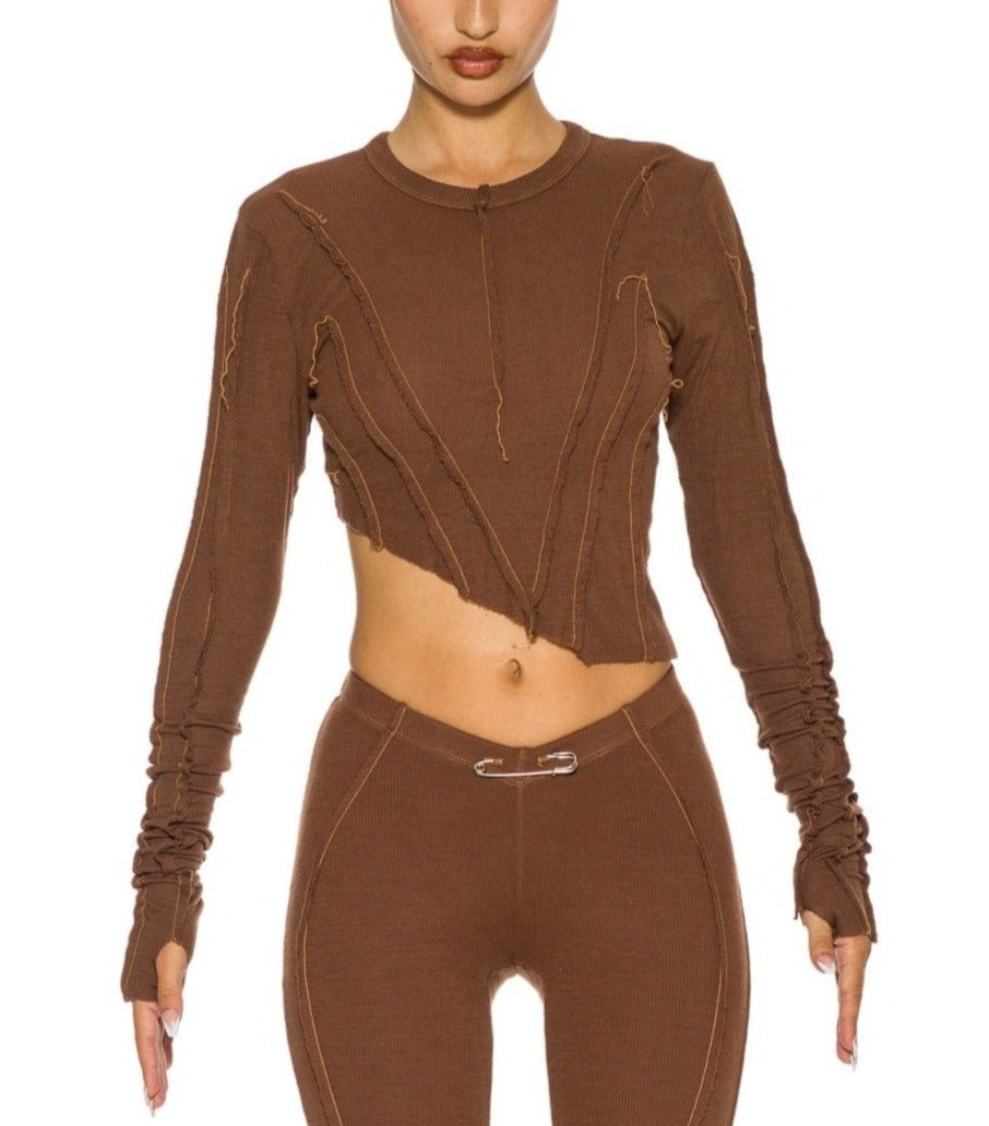 ASYMMETRIC LONG SLEEVE TEE IN BARK RIB