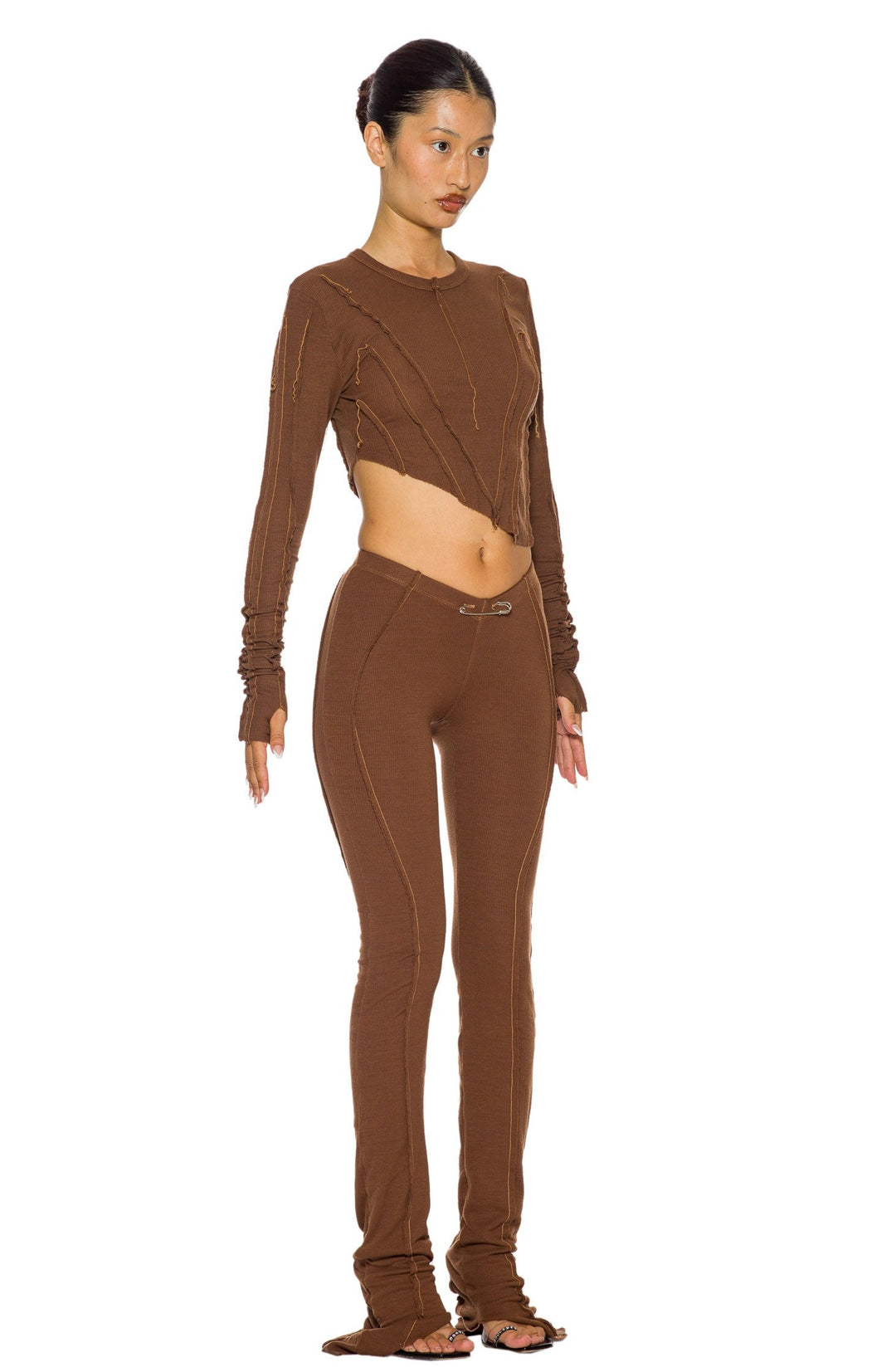 ASYMMETRIC LONG SLEEVE TEE IN BARK RIB