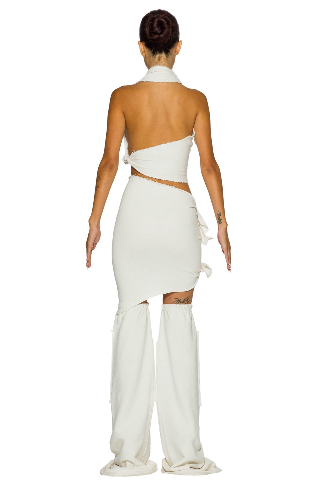 TIED UP ASYMMETRIC SKIRT WHITE TERRY