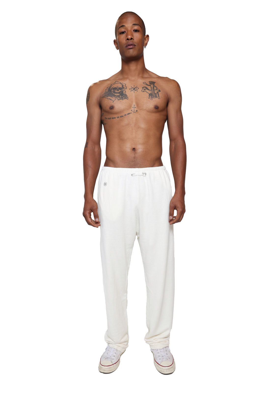 SAFETY PIN SWEATPANTS IN WHITE TERRY