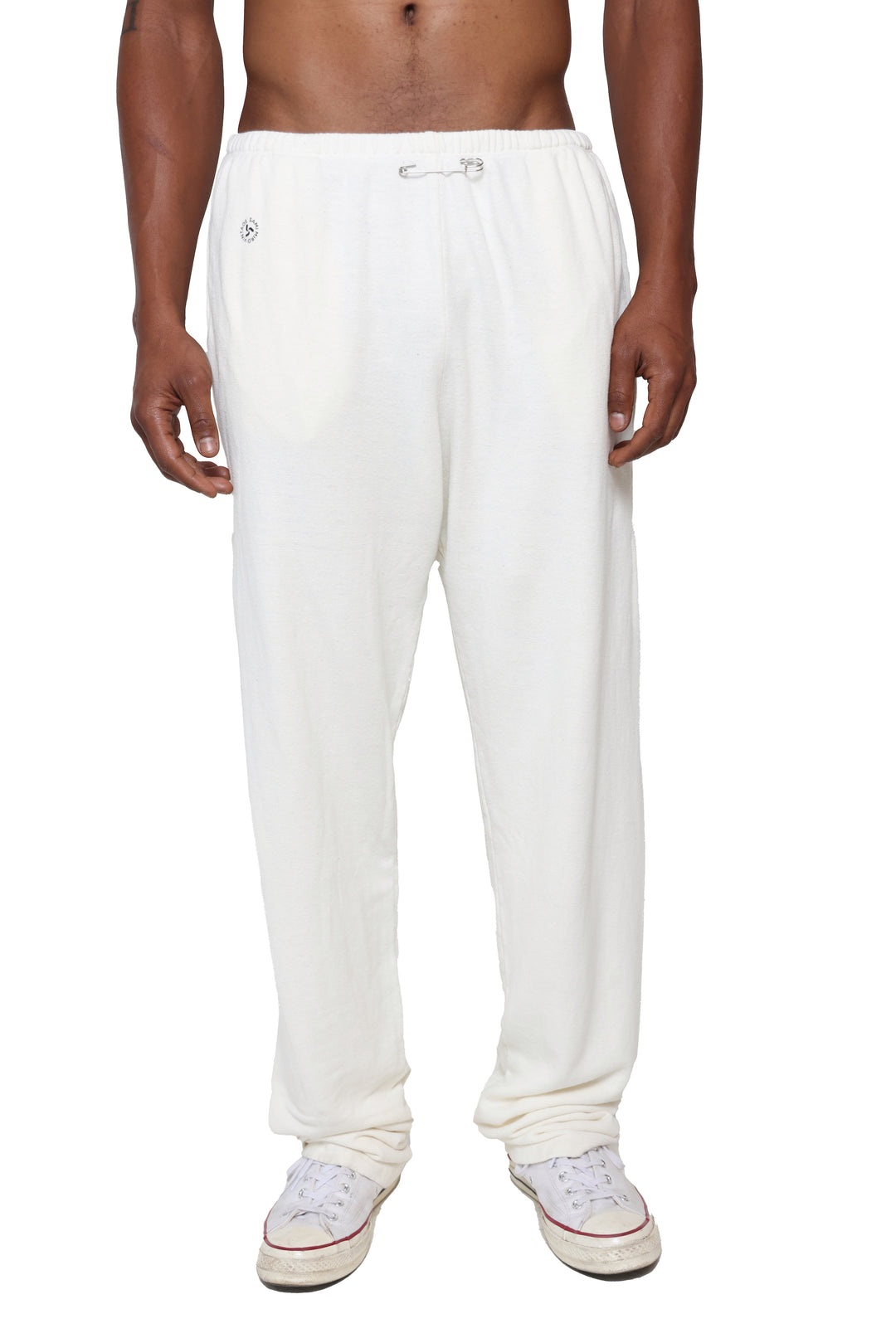 SAFETY PIN SWEATPANTS IN WHITE TERRY