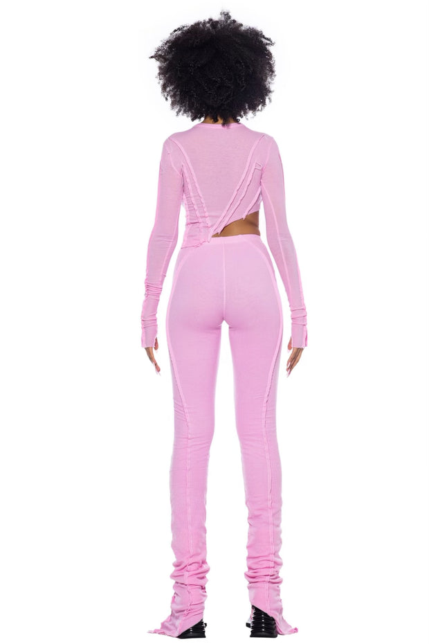 ASYMMETRIC LONG SLEEVE TEE IN PINK RIB